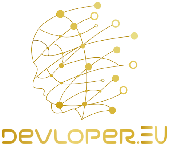DevloperEU-Logo — goldener Kopf aus einem neuronalen Netz